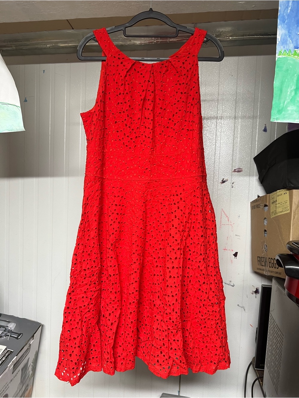 Covington Red Sleeveless Eyelet Fit-and-Flare Dress